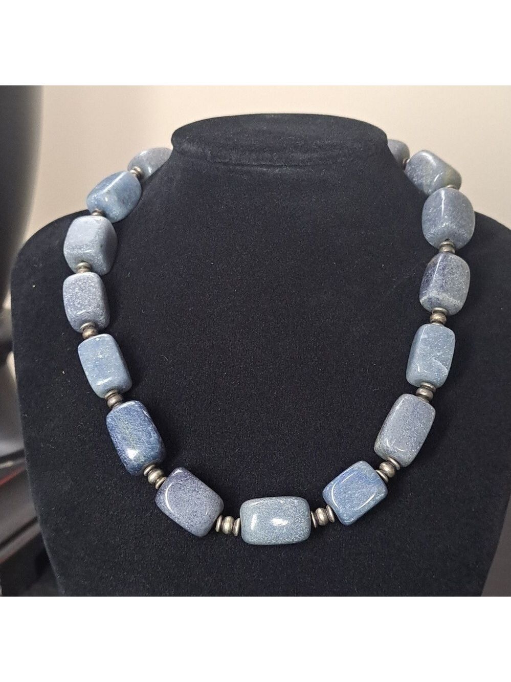 Vintage Chunky Stone Crystal Necklace with Silver Beads